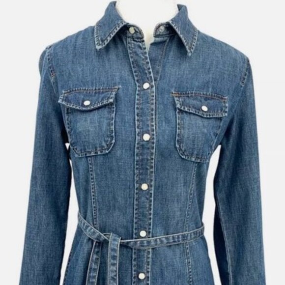 Gap Denim, Jean Pearl Snap Belted Dress Western, Rodeo, Chambray, Sz 2 - Picture 1 of 11